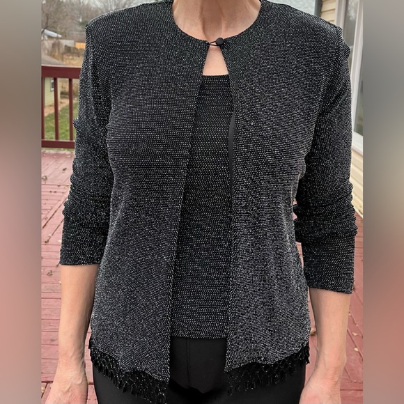 The XScape 2-piece set,black/metallic sparkles, round neck,long-sleeved jacket,S - Picture 1 of 16